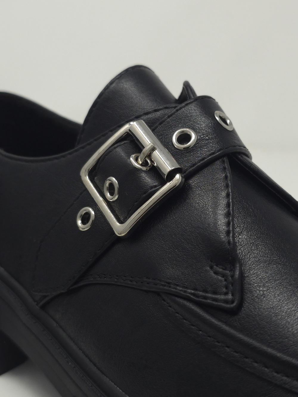 CHARCOAL PU Chunky Platform Loafers Buckle Strap Lug Sole Slip On Casual Trendy - Picture 7 of 10